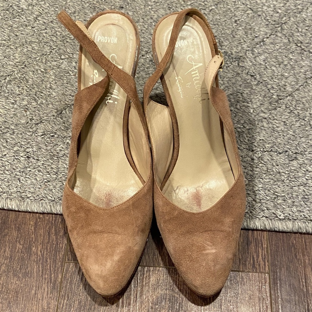 Vintage 70s Brown Suede Women's Slingback Heels